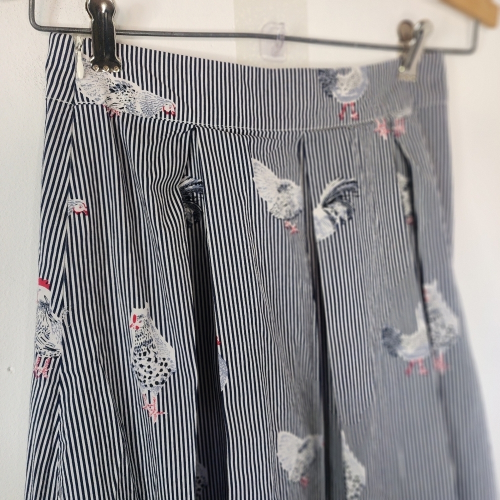 THML Striped Rooster Print Pleated Cotton Skirt - Picture 10 of 11